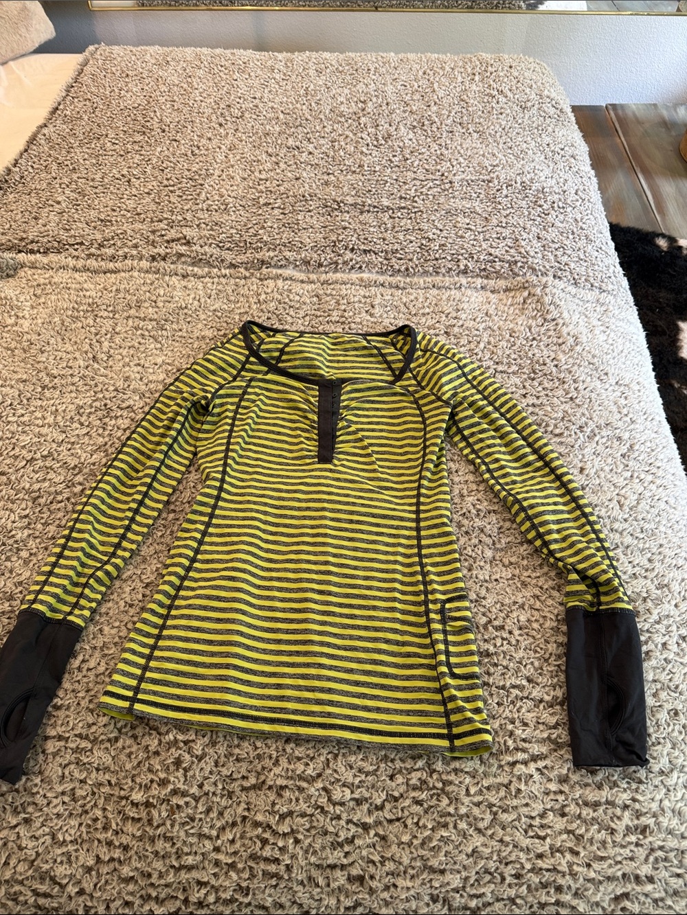 lululemon athletica Yellow and Black Striped Long-Sleeve Top